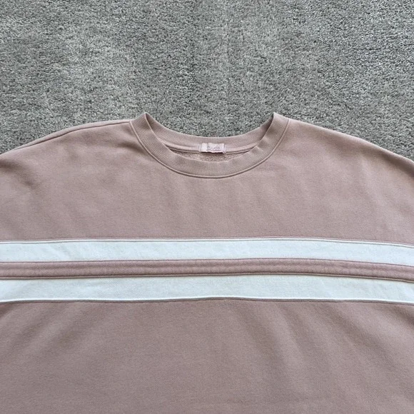 Nuuds Striped Crewneck Sweatshirt Womens XL Pink Fleece Varsity Logo Pullover - Picture 7 of 16